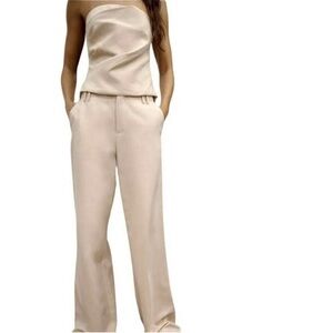 Zara Small Trouser Pants Linen Blend Full Length Wide Leg Career Office Casual